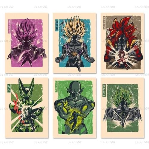 Dragon Ball Retro Poster Japanese Anime Goku Vegeta Wall Art Vintage Canvas Painting Home Decoration Print Children Room Decor