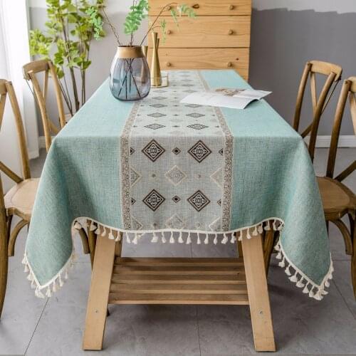 Luxury Rectangle Tablecloth Upscale Embroidered Relief Painting Pattern Table cloth Pendant Tassel Christmas Decor Table Cover