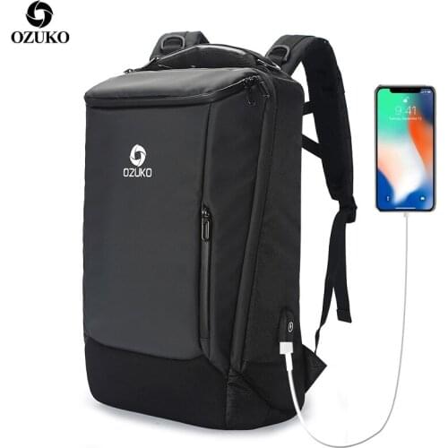 OZUKO Mens Backpack 17 Inch Laptop Back Packs Casual Backpacks Waterproof Travel Bag USB Charging Business Large Men Oxford