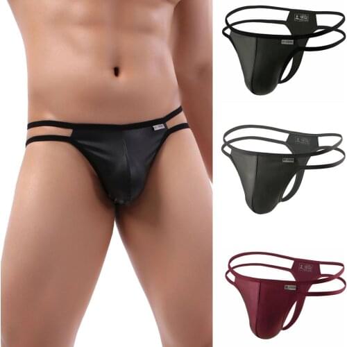 BRAVE PERSON Sexy Underwear Briefs bikini Mens G-string Thongs Male Imitation Leather Lingerie Panties Gay Tanga Hombre