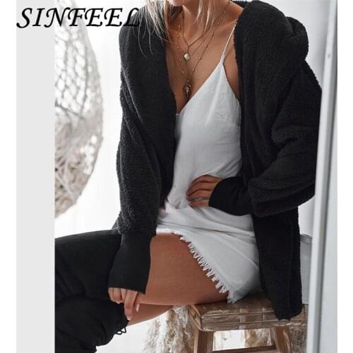 SINFEEL Sexy Oversized Jacket Coat Winter Black Warm Loose Hairly Hooded Jacket Women Autumn Outerwear 2018 New Female Overcoat