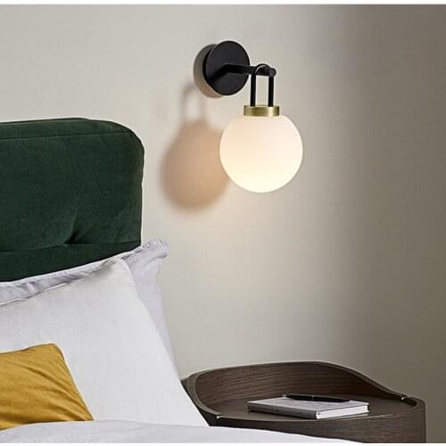 Nordic LED Bedside Lamp Spherical Wall Lamp Living Room Light Luxury Round Ball Wall Aisle Simple Modern Creative Mirror Lamp