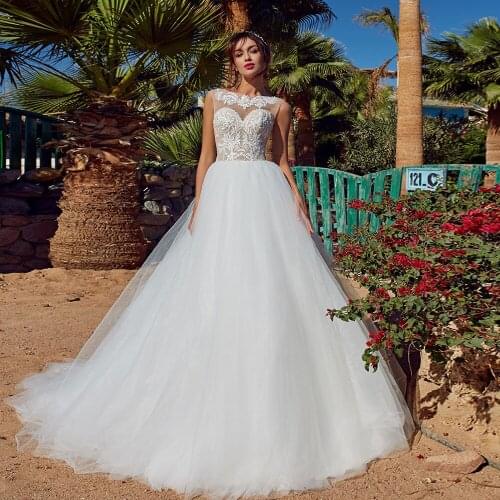Custom Made A-Line Tulle Wedding Dresses Elegant Trouwjurk Beading Crystal Appliques Princess Bridal Gowns