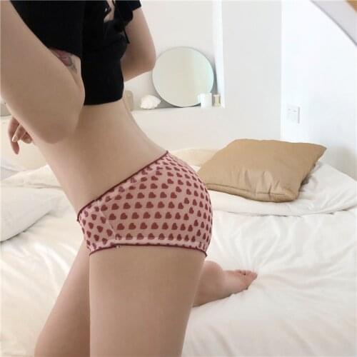 Sexy Mesh Panties Heart Womens Underpants Summer Breathable Low Waist Seamless Thong Lace Crotch Cotton Briefs Thin Underwear