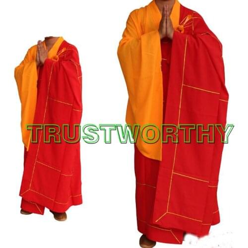 Unisex Buddhist abbot nun robe cassock Buddhism lay meditation suits martial arts clothing shaolin monks uniforms gown red