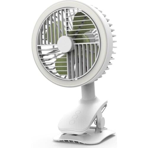 USB Clip on Fan Portable Oscillating Cooling Fan 3 Speeds w/ Sturdy Clamp LED lamp for Office Dorm Bedroom Stroller