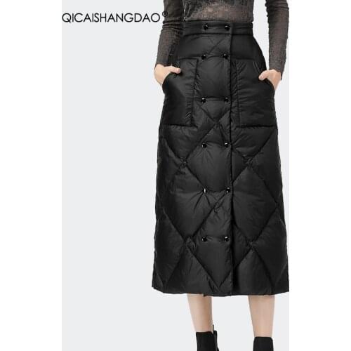 Fashion Down Skirt Women 2020 Winter Warm Long One Piece High Waist Thicken White Duck Down Skirts Elegant A-Line With Pockets