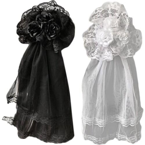 Girls Classic Lolita Style Lace Veil Rose Hairpin Flower Barrette Party Headdress Cosplay Party Elegant Accessories