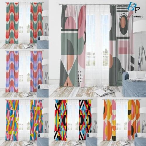Wavy geometric pattern Style Custom Home Modern French windows Bedroom Living Room Decor Curtain Summer Vacation 2 Panels