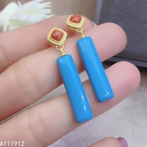 KJJEAXCMY fine jewelry natural blue Turquoise Agate 925 sterling silver women earrings support test luxury