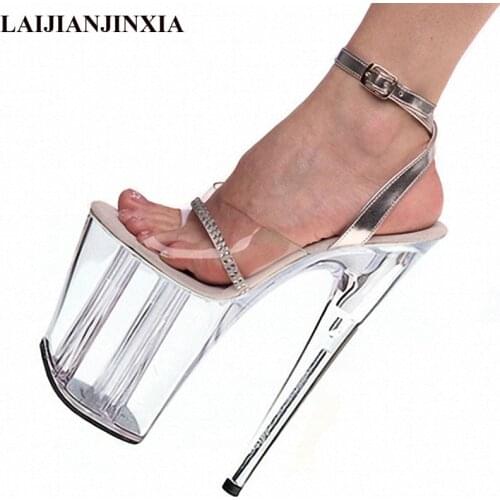 LAIJIANJINXIA Womens Platforms Shoes 20cm Exotic Dancer High Heel Shoes Clear Summer Sandals Gorgeous Motorcycle Crystal Shoes