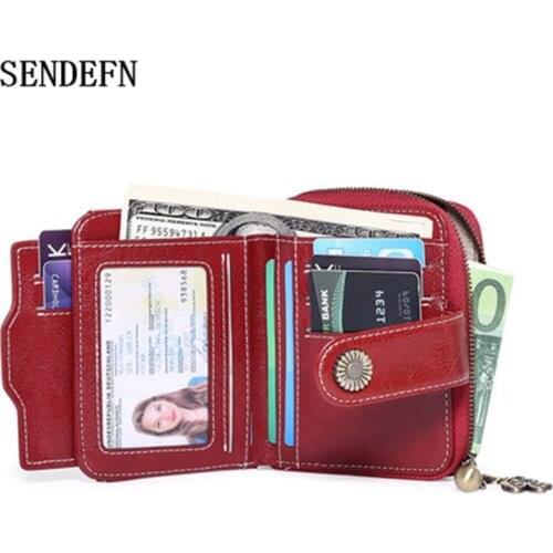 SENDEFN genuine leather Women Wallet Short Student Korean Wallet Mini coin purse Women Wallets Cards Holders Luxury Brand Wallet