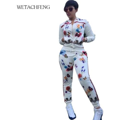 Black Print Butterfly Zipper Two Piece Sets Sweat Women Autumn Winter Tracksuit Lounge Wear 2020 Outfits Joggers Suits Clothes