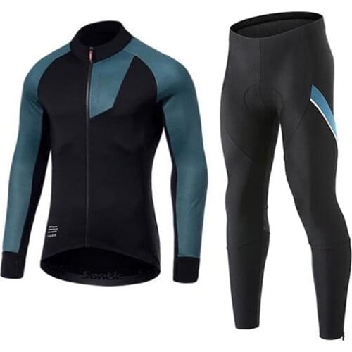 Santic Winter Cycling Set Men Long Sleeves Bike Jacket Sets Thermal Warm Fleece Bicycle Jersey Sets Sports Pant Suit Clothes
