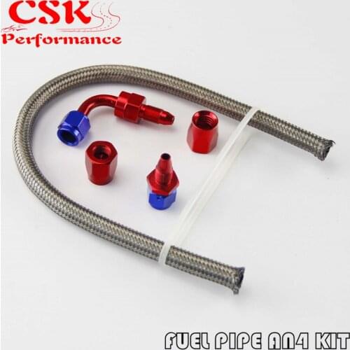 1FT Foot AN4 Stainess Steel Braided Oil Fuel Hose+ 90 Deg & Straight Swivel Fittings