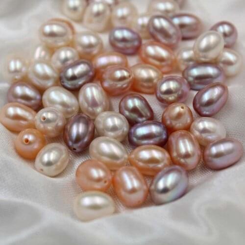 10pcs/6-9mm,Handpicked Nature Real freshwater pearls oval loose beads,Half Drilled pink white purple pearls DIY Jewelry necklace