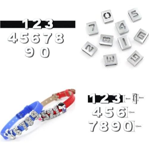 10PC/Lot 8mm Number Slider Charms Fit For 8MM Bracelet Making Plain Rhinestone Hollow 0-9 Pet Collar DIY Wristband Keychain