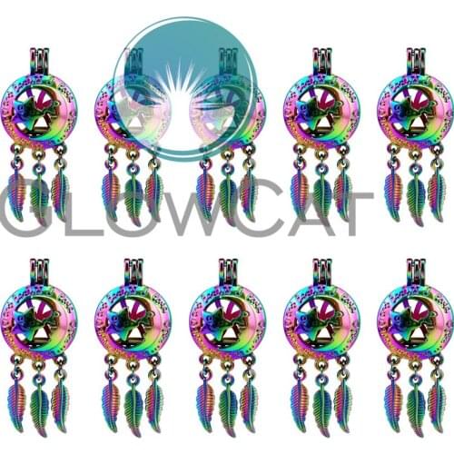 10X C740 Rainbow Colors Letter I Love You Star Moon Dream Catcher Beads Pearl Cage Essential Oil Diffuser Locket Pendant