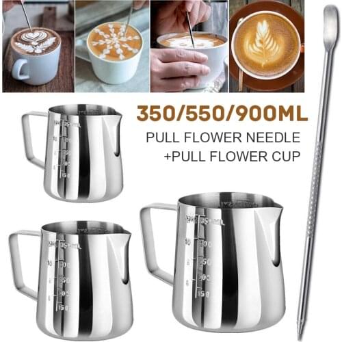 2PCS Pull Flower Cup Cappuccino Milk Pitcher Coffee Frothing Pitcher Pot Espresso Cups Latte Art Milk Frother Frothing Jug