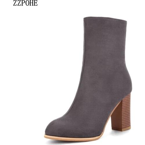 2018 Fashion Women High Heels Ankle Boots Women Autumn Winter Short Boots Ladies Sexy Party Boots Shoes Plus Size 34-43