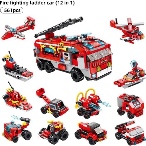 561pcs 12in1 Fire Fighting Trucks Car Helicopter Boat Building Blocks compatible City Firefighter Bricks children Toys