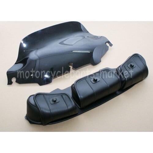 8" Black Motorcycle Wave Windshield Windscreen & Bag Saddle 3 Pouch Pocket For Harley Touring Electra Street Glide 1996-2013