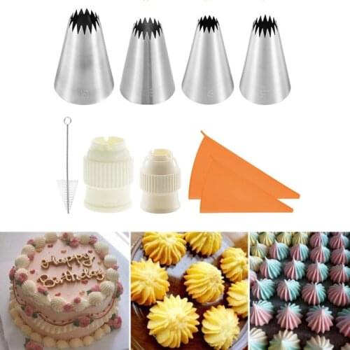 9pcs Cake Decorating Kits Flower Cream Cupcakes Icing Tips Nozzles Pastry Bags Reusable Couplers Brush Baking Tool