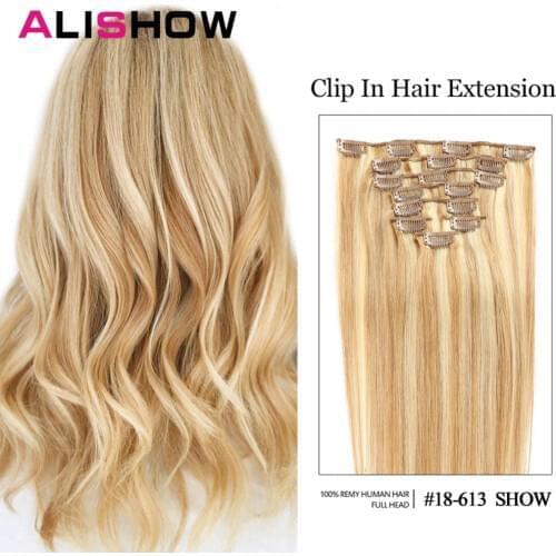 Alishow 100g Clip In Human Hair Extensions Straight Set 7pcs Machine Made Remy Hair Clip Ins 100% Human Hair Extension