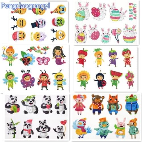 8Pcs Animal Diamond Painting Stickers Diamond Embroidery Cross Stitch Picutre Of Rhinestones Cup Phone Book Decoration Kids Gift