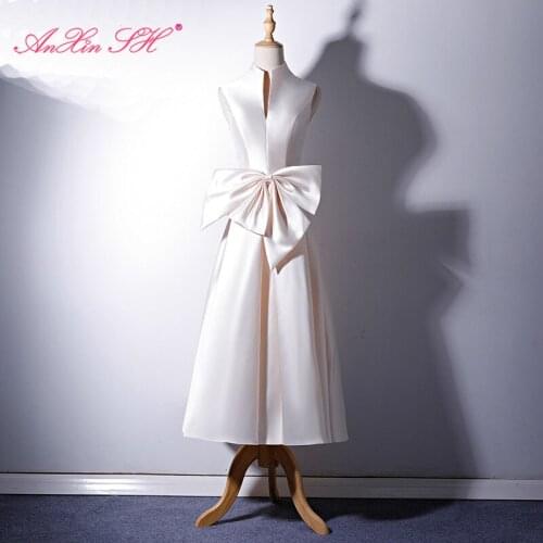 AXJFU princess champagne satin big bow evening dress luxury vintage v neck sleeveless wine red zipper bow evening dress