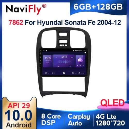 NaviFly 7862 6GB+128GB QLED Screen 1280*720 Android 10 Car Radio Audio Multimedia Player For Hyudai Sonatae F 2001-2012 Carplay