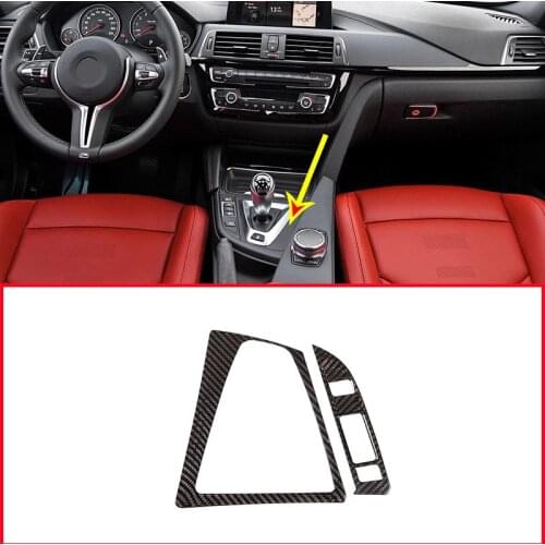 Real Carbon Fiber Car Styling for BMW M3 M4 F80 F82 F83 14-19 Car Gear Shift Frame Panel Trim LHD 5 buttons Accessories 2 Style