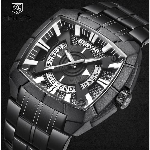BENYAR 2019 New Watches Luxury Brand Men Sports Watches Full Steel Quartz Mens Watch Relogio Masculino Mens free gift bracelet