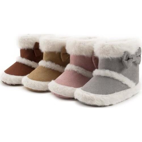 Baby Shoes 2020 Autumn and Winter New Thick Soft-Soled Toddler Female Baby Bow Fluffy Boots Velcro Anti-Skid Warm Small Boots
