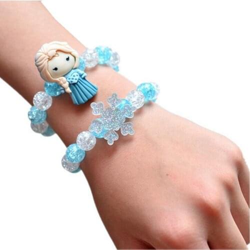 Disney Frozen 2 Girls Bracelet Toys Cartoon Elsa Oalf Anna Minnie Children Handmade Beaded Retractable Bracelet Kids Gifts Toy