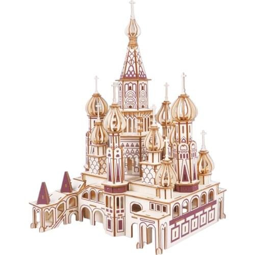 DIY Russian Castle 3D Wooden Simulation Puzzle Model Building Kits Toy for Develop Intelligence Toys for Children