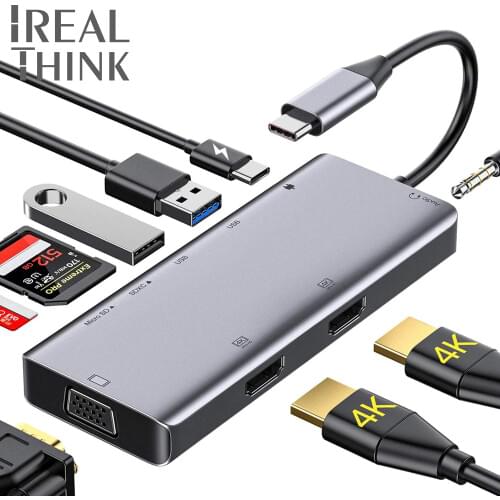 IREALTHINK USB Type C Hub USB C Adapter Macbook Dock Dual Display Adapter Laptop-accessories Splitter USB 3.1 C HUB Type C