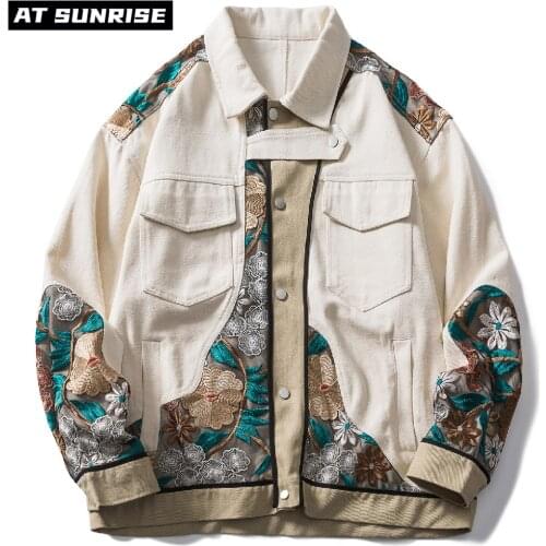 2021 Hip Hop Streetwear Denim Jacket Vintage Retro embroidery Jacket Coat Men Outwear Harajuku Cotton Casual fashion custom logo