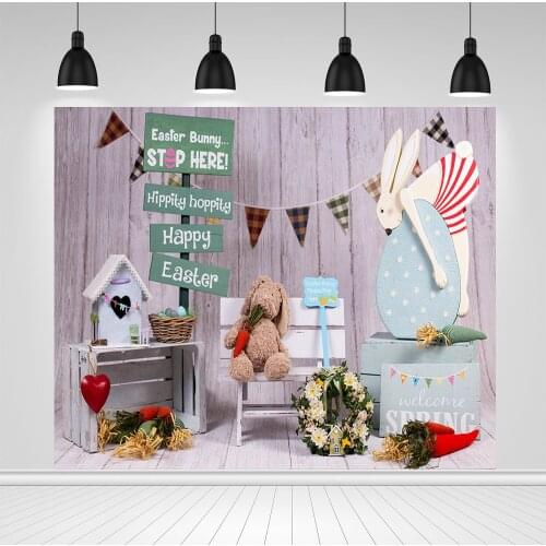 Scopiso Easter Bunny Background Wooden Wall Party Decoration Table Festival Wreath Carrot Eggs Gifts Photo Photography Backdrop