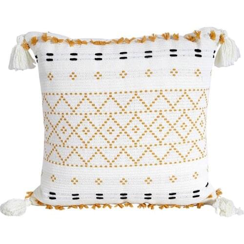 Cotton Cushion Cover Square Decorative Pillows Knitted Pillowcases Nordic With Tassels Geometric Tassel Durable For Sofa Bed Car