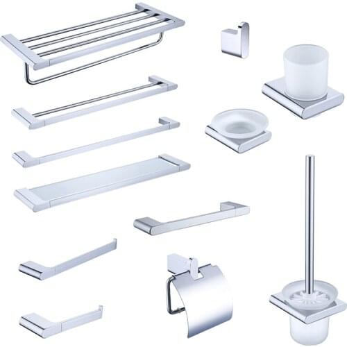 Bathroom Hardware Chrome Robe Hooks Towel Bar Rack Towel Ring Paper Holder Toothbrush Holder Toilet Brush Bathroom Accessories
