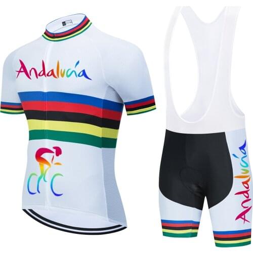 TEAM 2021 Andalucia Cycling Jersey Bike Shorts Rainbow Ropa Ciclismo Mens Summer Quick-dry Bicycle Wear Maillot Culotte Set