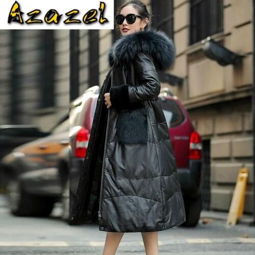 Real Raccoon Dog Fur Collar Genuine Leather Jacket Autumn Winter Women Clothes 2020 Korean Sheepskin Down Coat ZT4944
