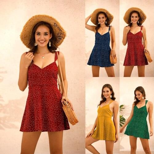 Foreign trade womens Europe and the United States ebay amazon wish cross-border hot style skirt wave point harness dress