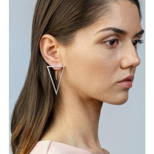 Fashion Simple Personality Trend Exaggerated Geometric Triangle Back Metal Earrings Women High Cold Earrings