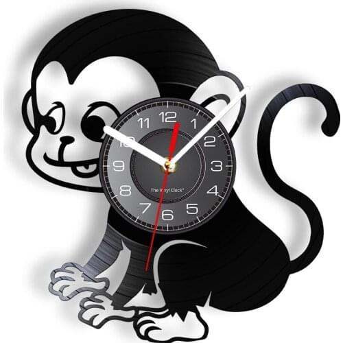 Cartoon Monkey Silent Non Ticking Wall Clock For Kids Room Safari Baby Animals Baby Nursery Wall Art Vinyl Record Album Clock