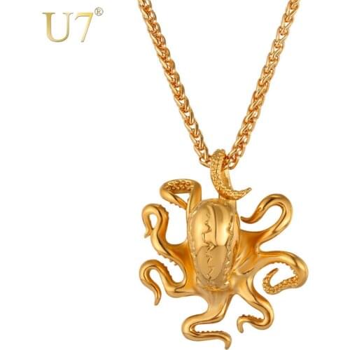 U7 Octopus Cool Ocean Animals Pendant Necklace For Men/Women Stainless Steel Gold Streetwear Punk Jewelry Hip Hop P1105
