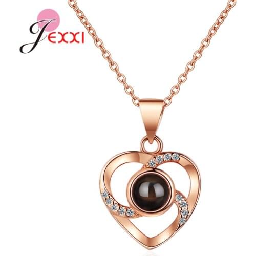 100 Languages Love Heart Pendant Necklace Wedding Romantic I Love You Projection Necklace for Women Girl Jewelry Gifts