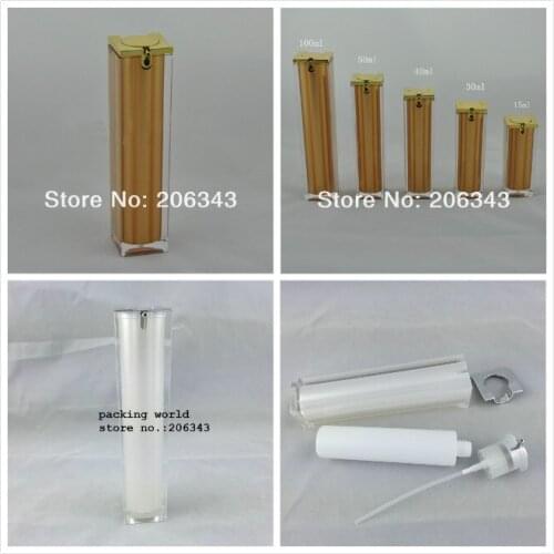 100ml square shape gold/pearl white acrylic bottle for serum/lotion/emulsion/foundation/cosmetic packing plastic bottle