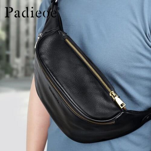 Padieoe waist bag men belt bags leather pouch mens fanny pack fashion luxury waterproof luxurious